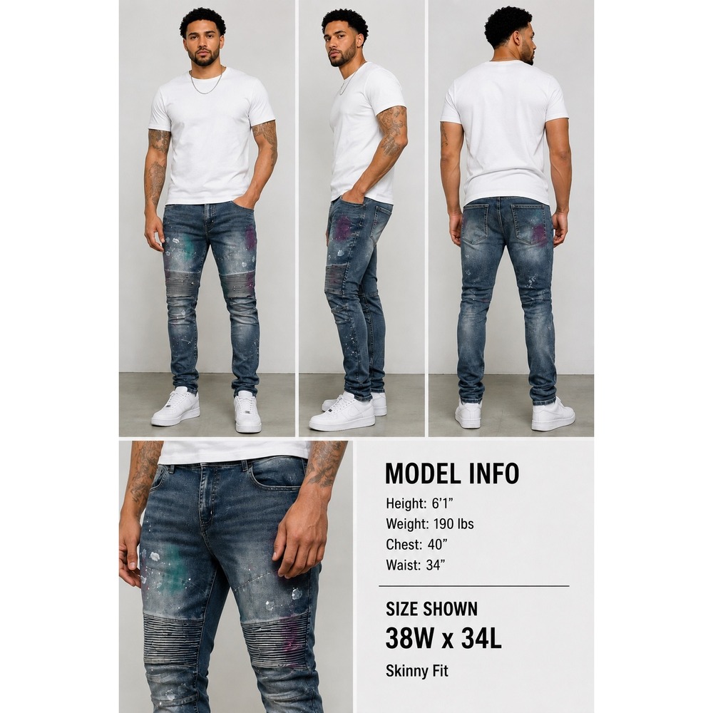 NWT Ministry of Fashion Skinny Moto Paint Splatter Jeans 38x34 MOF2800